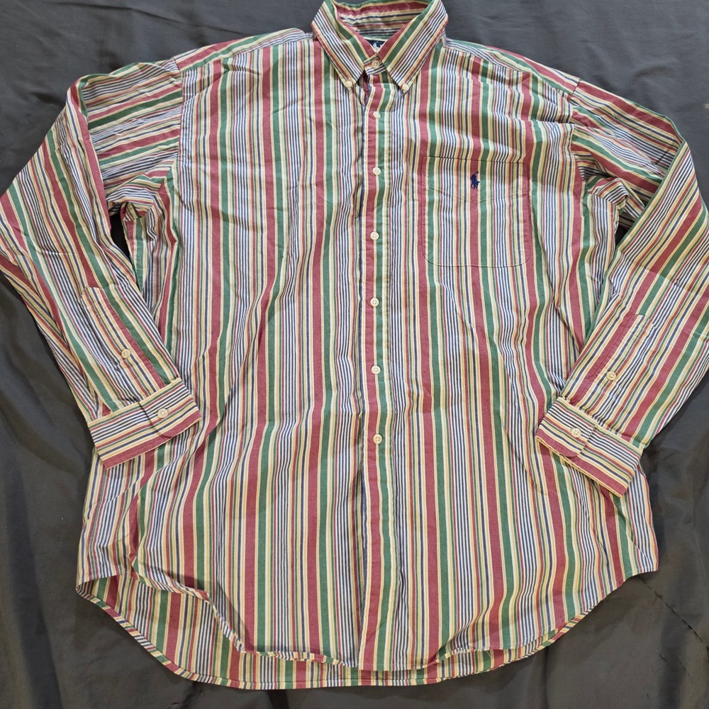 Polo Ralph Lauren Blaire Shirt Mens Large Multi Color Vertical Stripe Cotton L